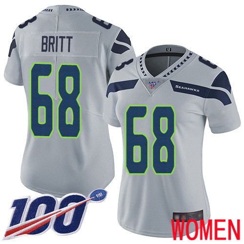 Seattle Seahawks Limited Grey Women Justin Britt Alternate Jersey NFL Football #68 100th Season Vapor Untouchable